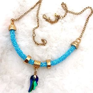 Blue necklace with frosty Murano leather and golfi gold